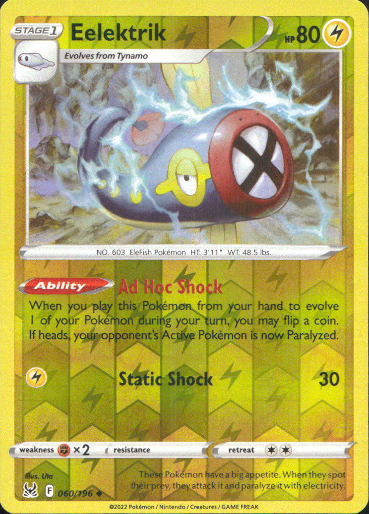 Eelektrik Reverse Holo Uncommon SWSH11: Lost Origin 060/196 NM