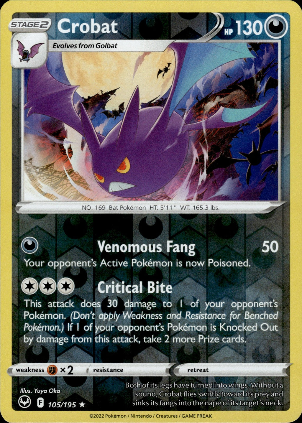 Crobat Reverse Holo Holo Rare SWSH12: Silver Tempest 105/195 NM