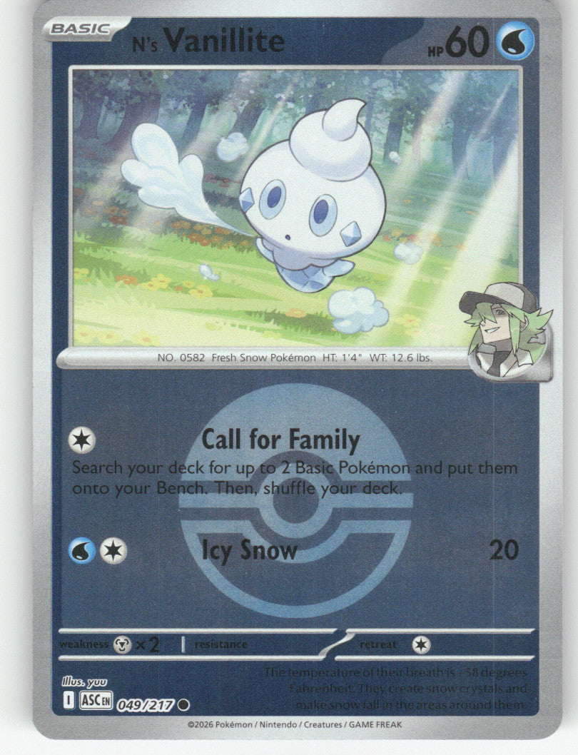 N's Vanillite (Poke Ball) Reverse Holo Common ME: Ascended Heroes 049/217 NM