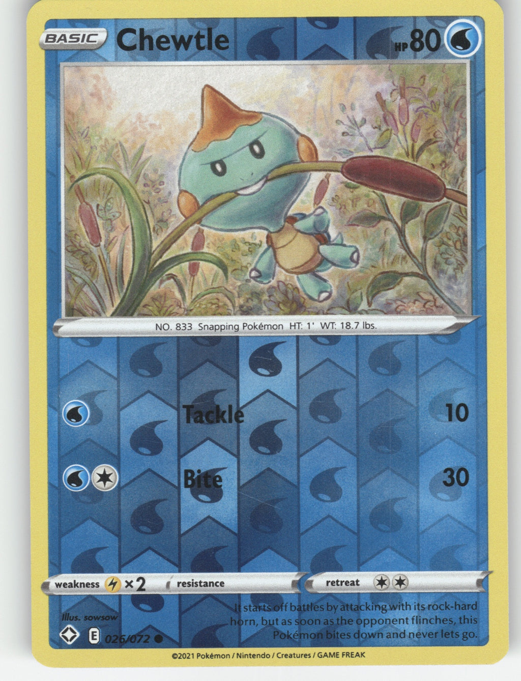 Chewtle Reverse Holo Common Shining Fates 026/072 NM