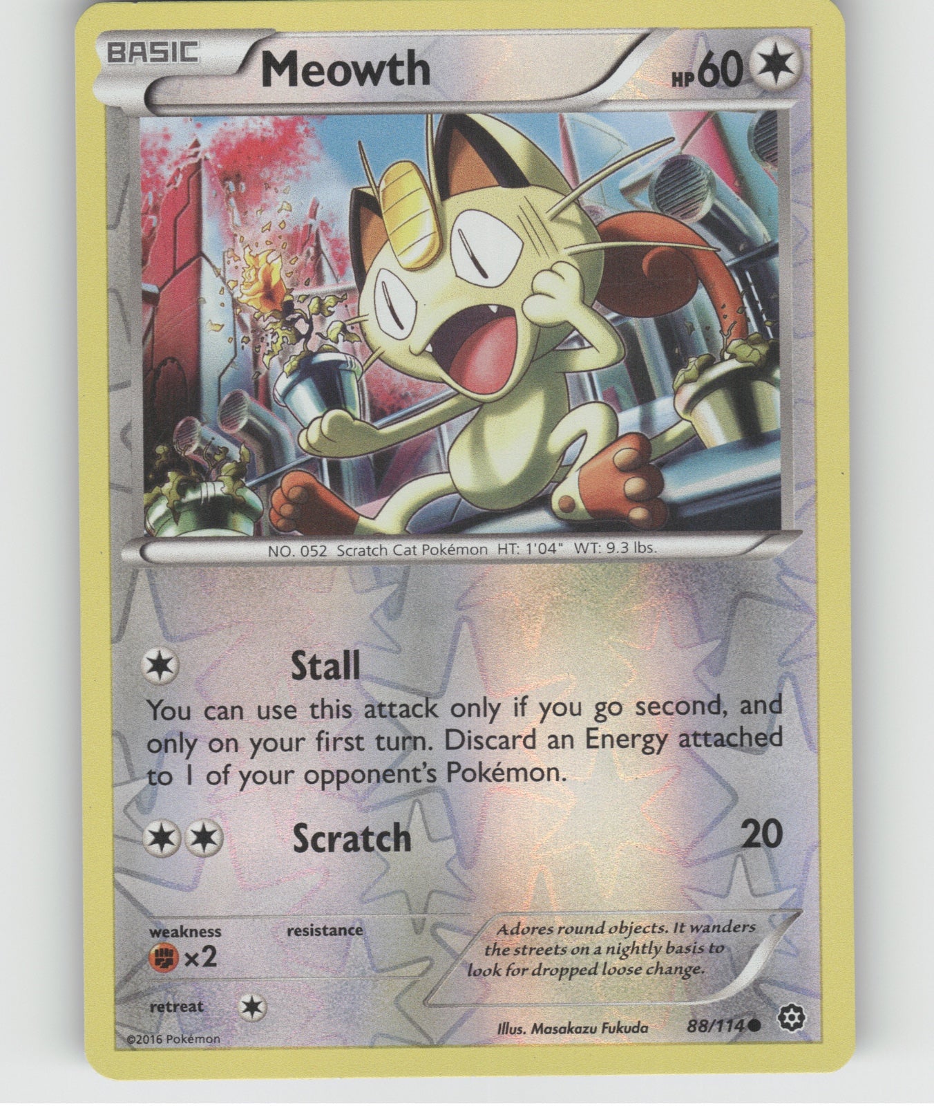 Meowth Reverse Holo Common XY - Steam Siege 88/114 LP