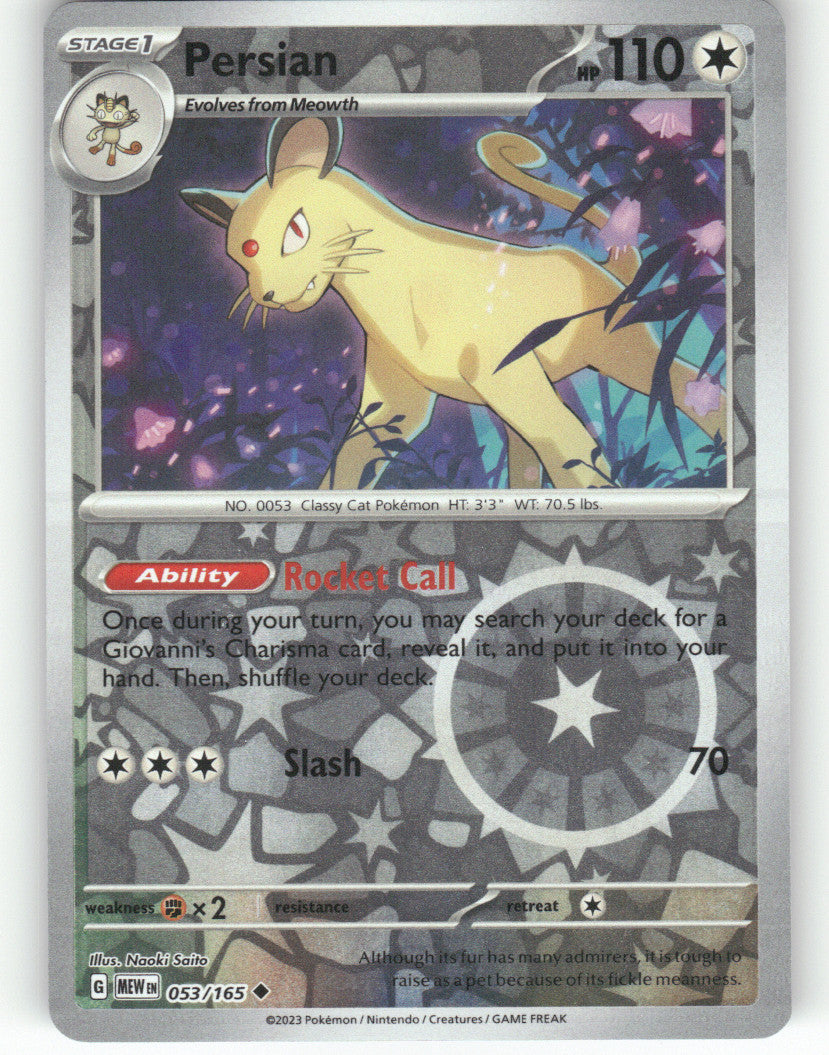 Persian Reverse Holo Uncommon SV: Scarlet & Violet 151 053/165 NM
