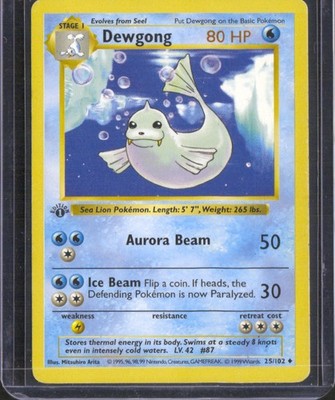 Dewgong 1999 Base Set Shadowless #25/102 Lightly Played