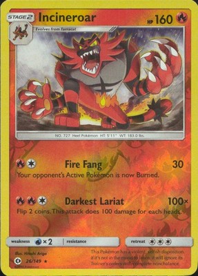 Incineroar 2017 Sun & Moon #26/149 Near Mint