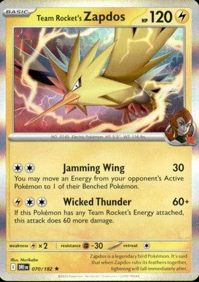Team Rocket's Zapdos 2025 Destined Rivals #070/182 Near Mint