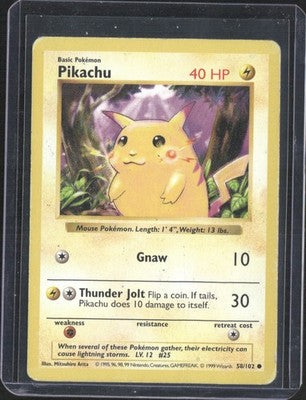 Pikachu 1999 Base Set 1st Edition #58/102 Lightly Played