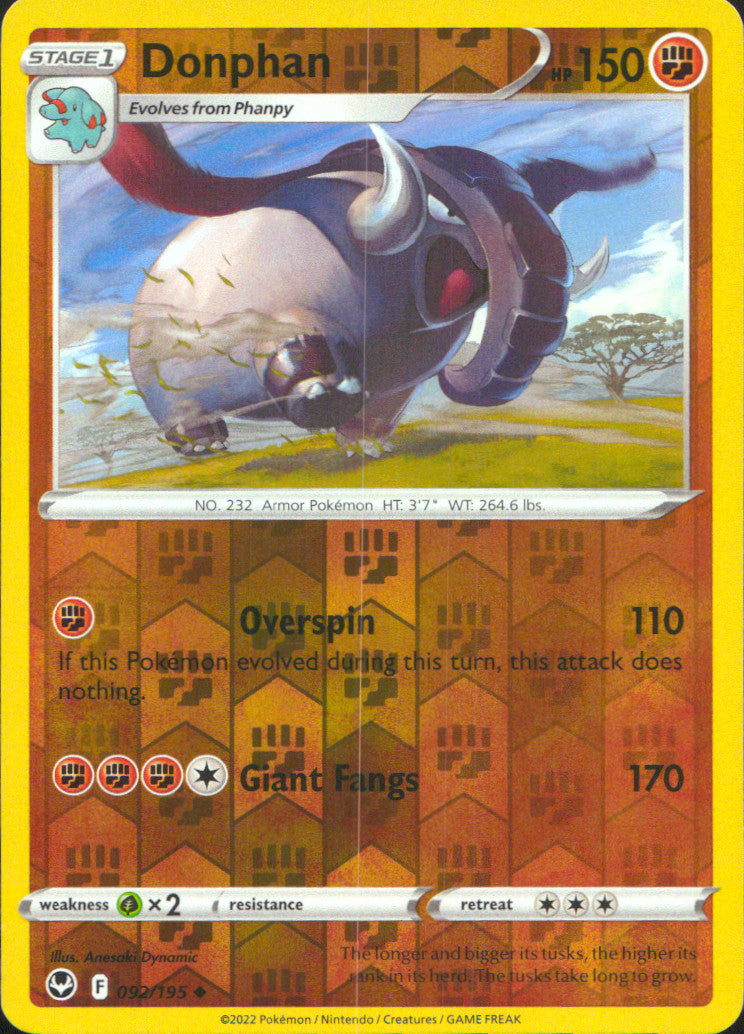 Donphan Reverse Holo Uncommon SWSH12: Silver Tempest 092/195 NM