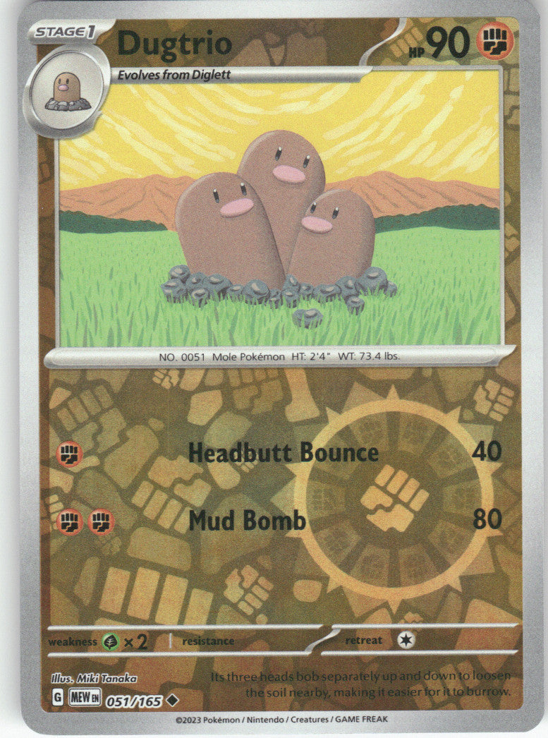 Dugtrio Reverse Holo Uncommon SV: Scarlet & Violet 151 051/165 NM