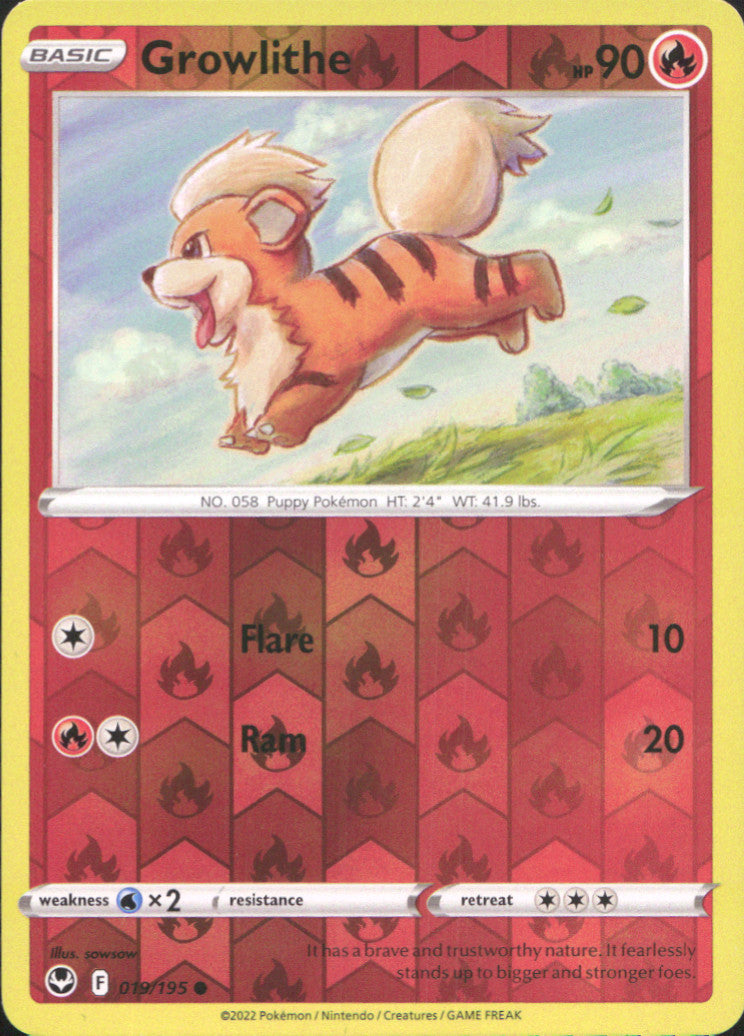 Growlithe Reverse Holo Common SWSH12: Silver Tempest 019/195 NM