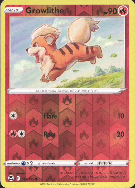 Growlithe Reverse Holo Common SWSH12: Silver Tempest 019/195 NM
