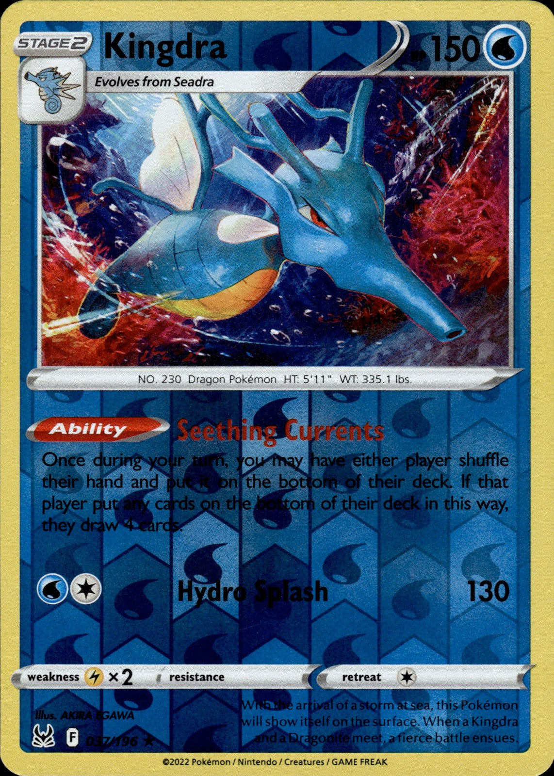 Kingdra Reverse Holo Holo Rare SWSH11: Lost Origin 037/196 NM