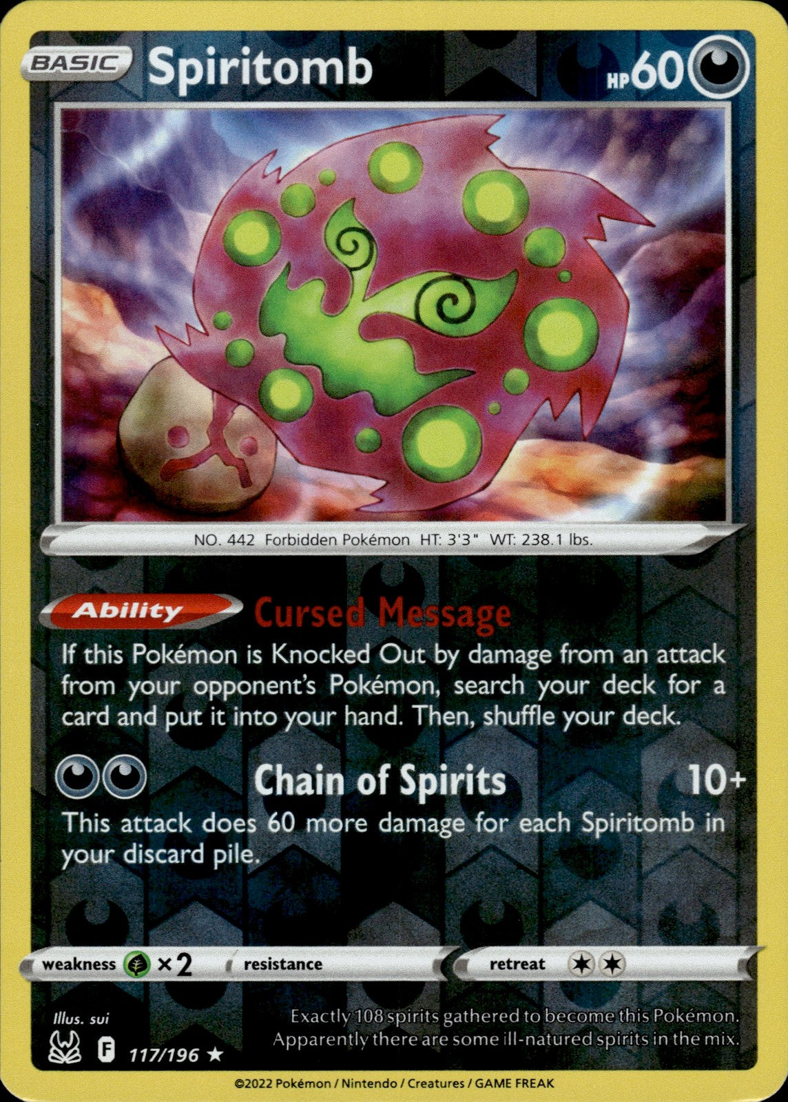 Spiritomb Reverse Holo Rare SWSH11: Lost Origin 117/196 NM
