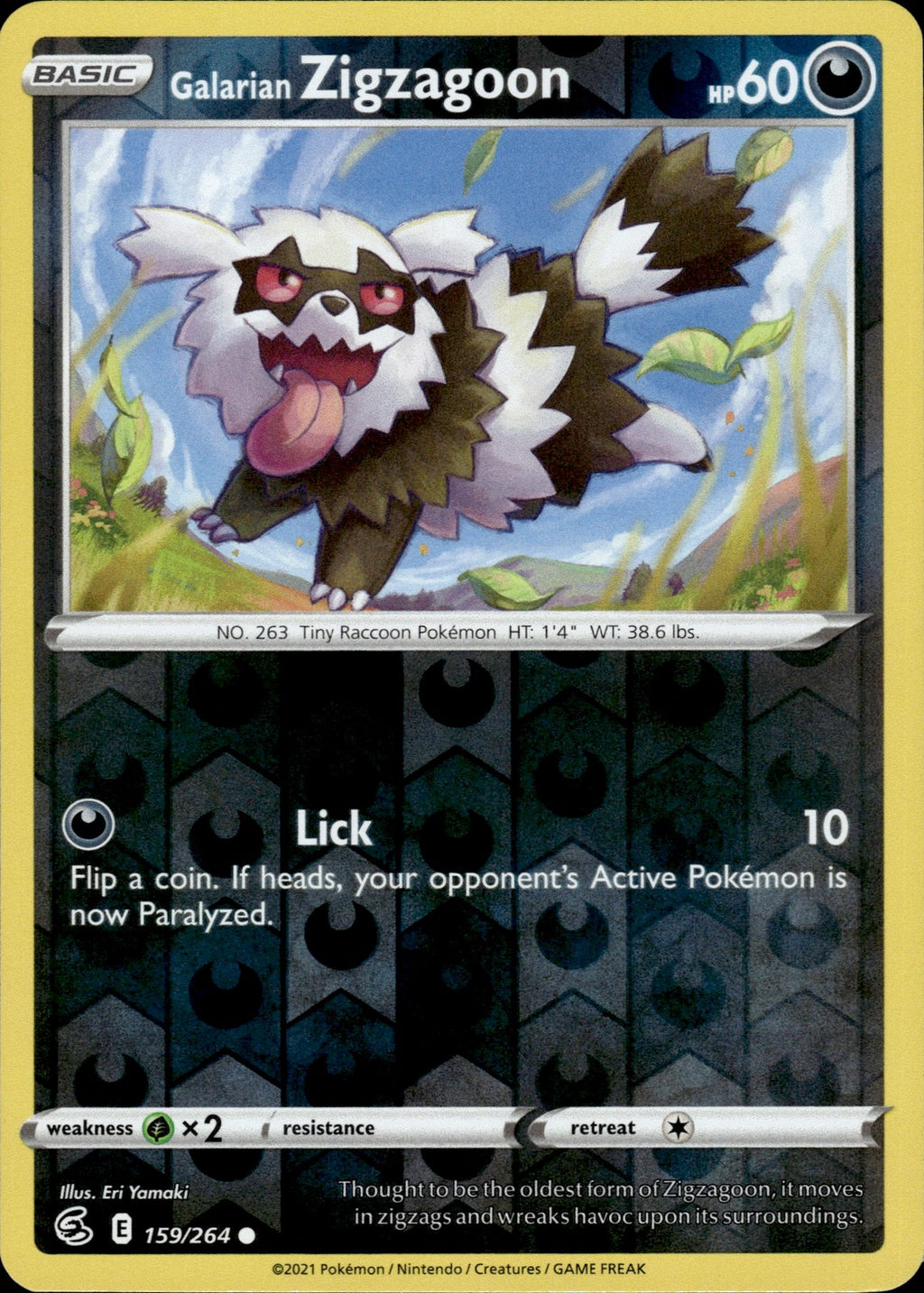 Galarian Zigzagoon Reverse Holo Common SWSH08: Fusion Strike 159/264 NM