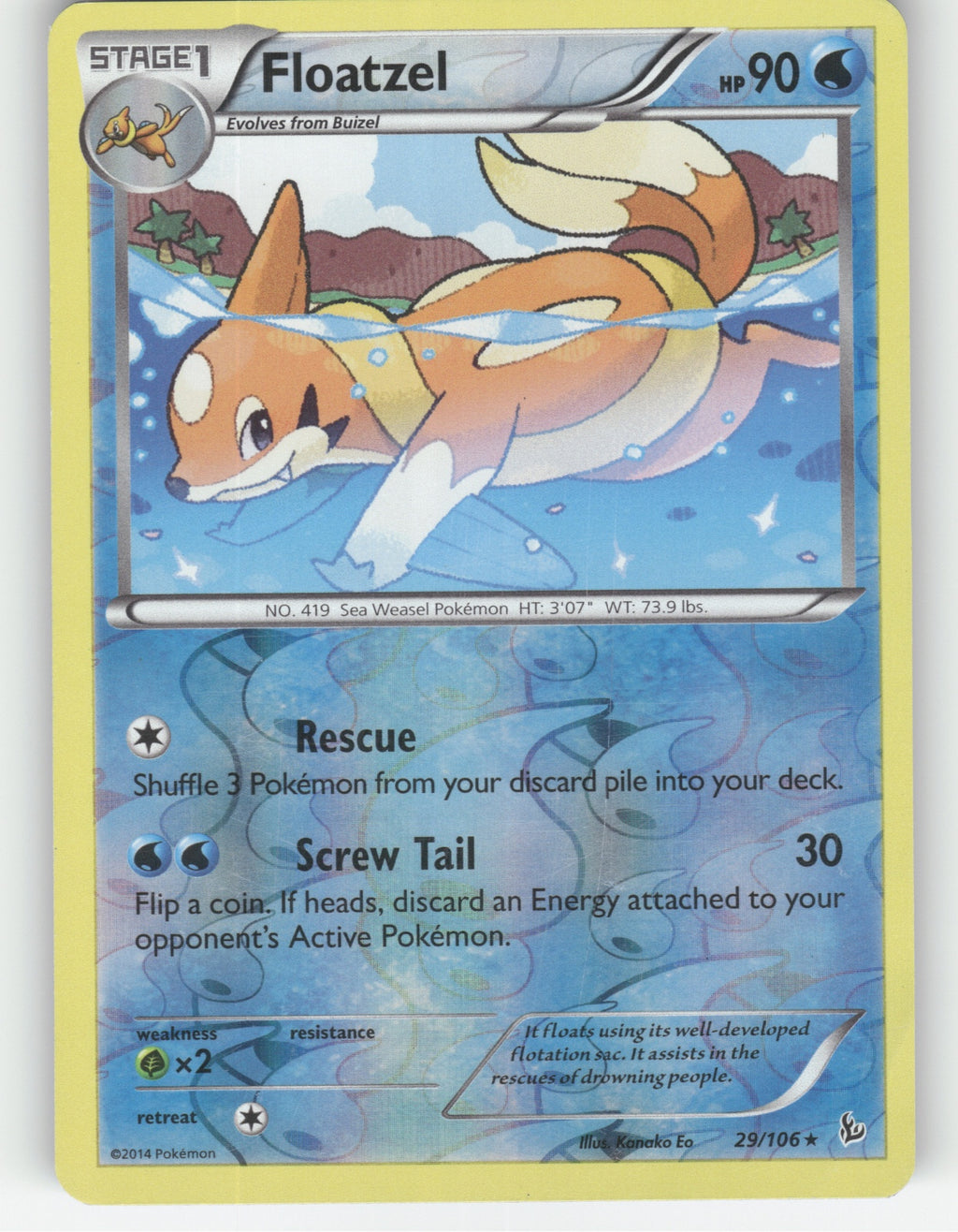 Floatzel Reverse Holo Rare XY - Flashfire 29/106 NM