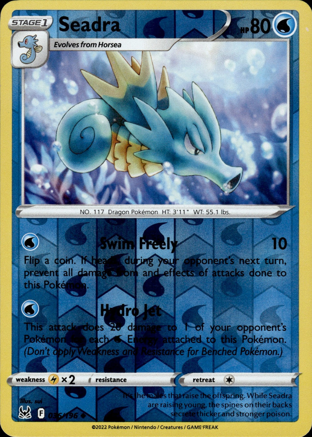 Seadra Reverse Holo Uncommon SWSH11: Lost Origin 036/196 NM