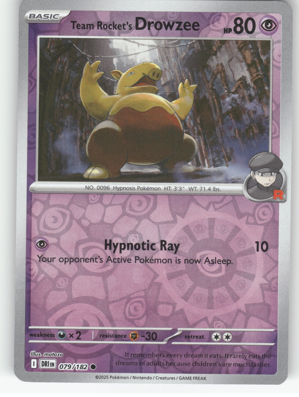 Team Rocket's Drowzee Reverse Holo Common SV10: Destined Rivals 079/182 NM