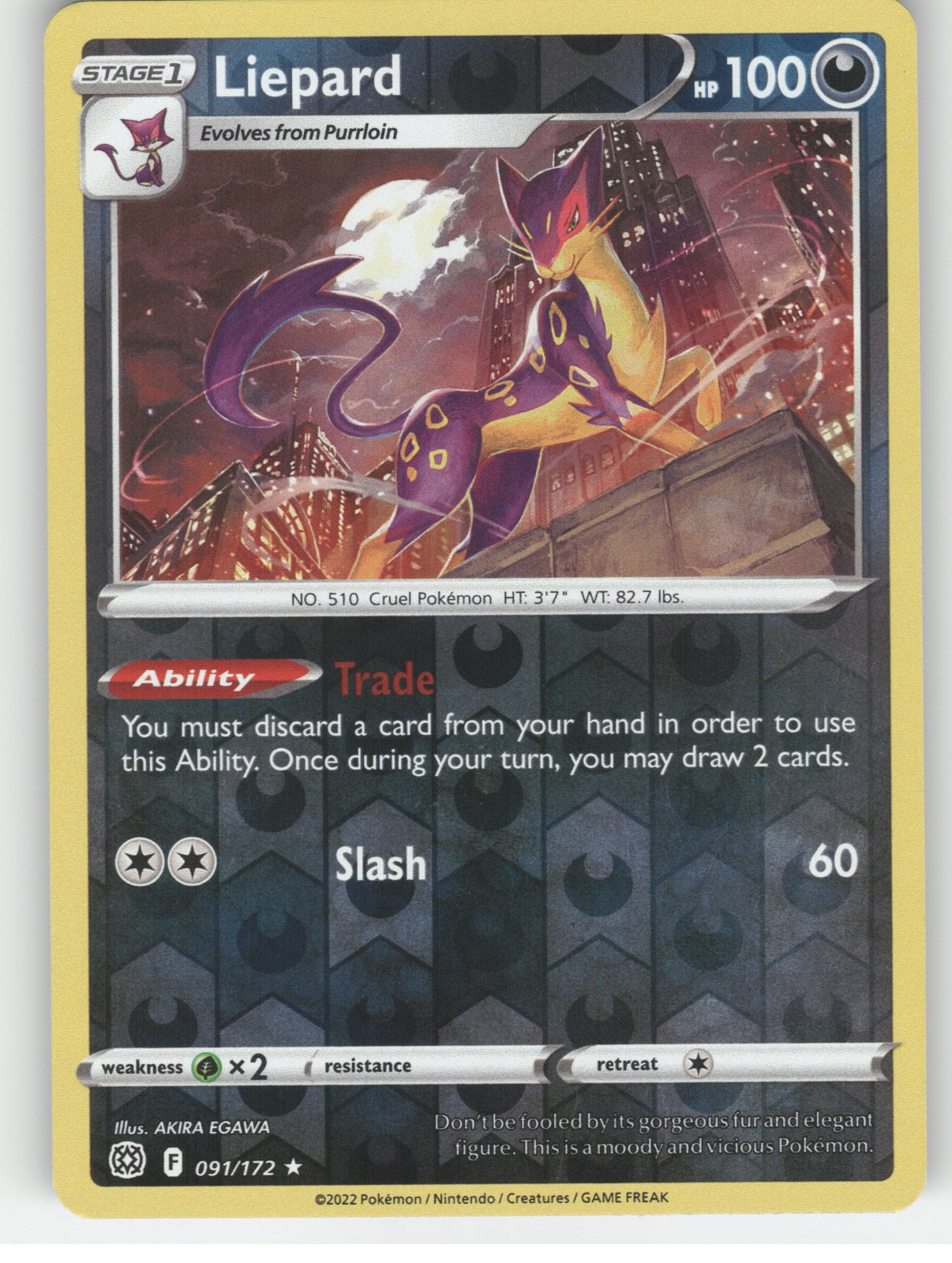 Liepard Reverse Holo Rare SWSH09: Brilliant Stars 091/172 NM
