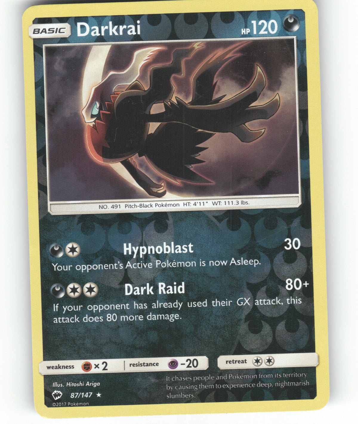 Darkrai Reverse Holo Holo Rare SM - Burning Shadows 87/147 NM
