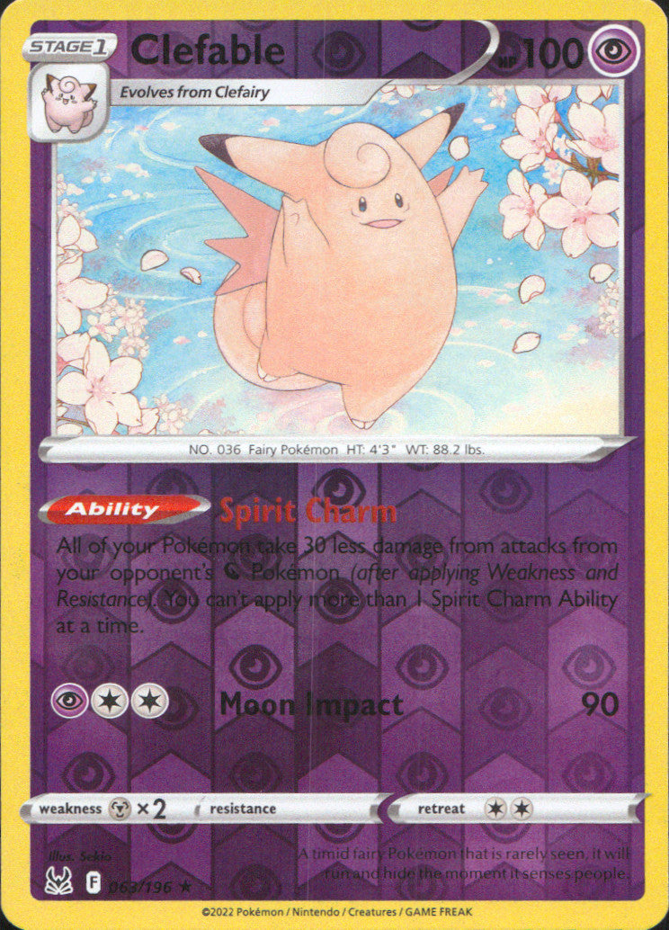 Clefable Reverse Holo Rare SWSH11: Lost Origin 063/196 NM