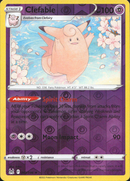 Clefable Reverse Holo Rare SWSH11: Lost Origin 063/196 NM