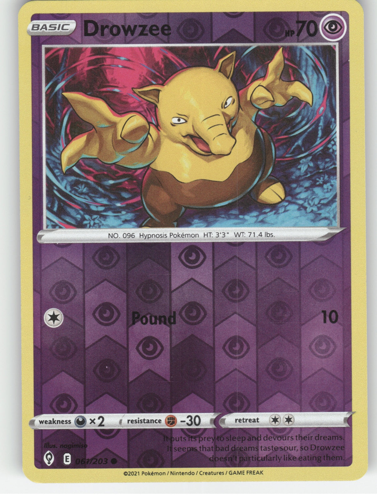 Drowzee Reverse Holo Common SWSH07: Evolving Skies 061/203 NM
