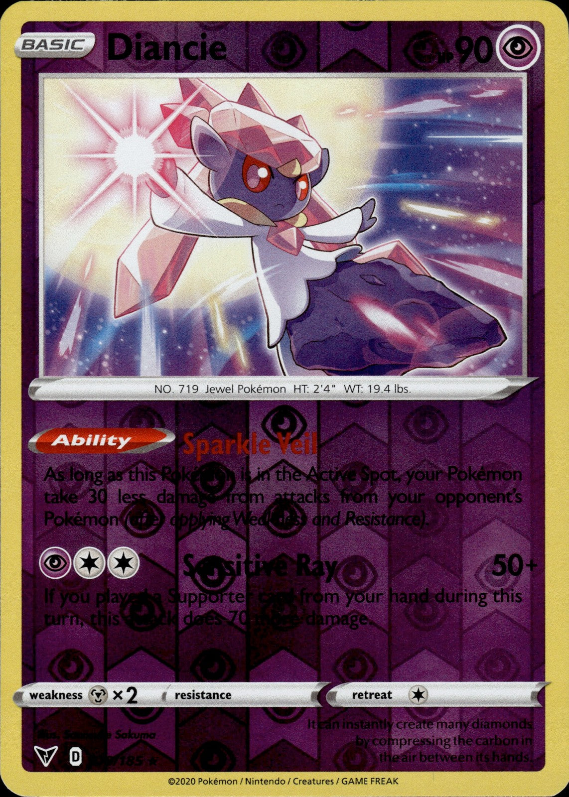 Diancie Reverse Holo Holo Rare SWSH04: Vivid Voltage 079/185 NM