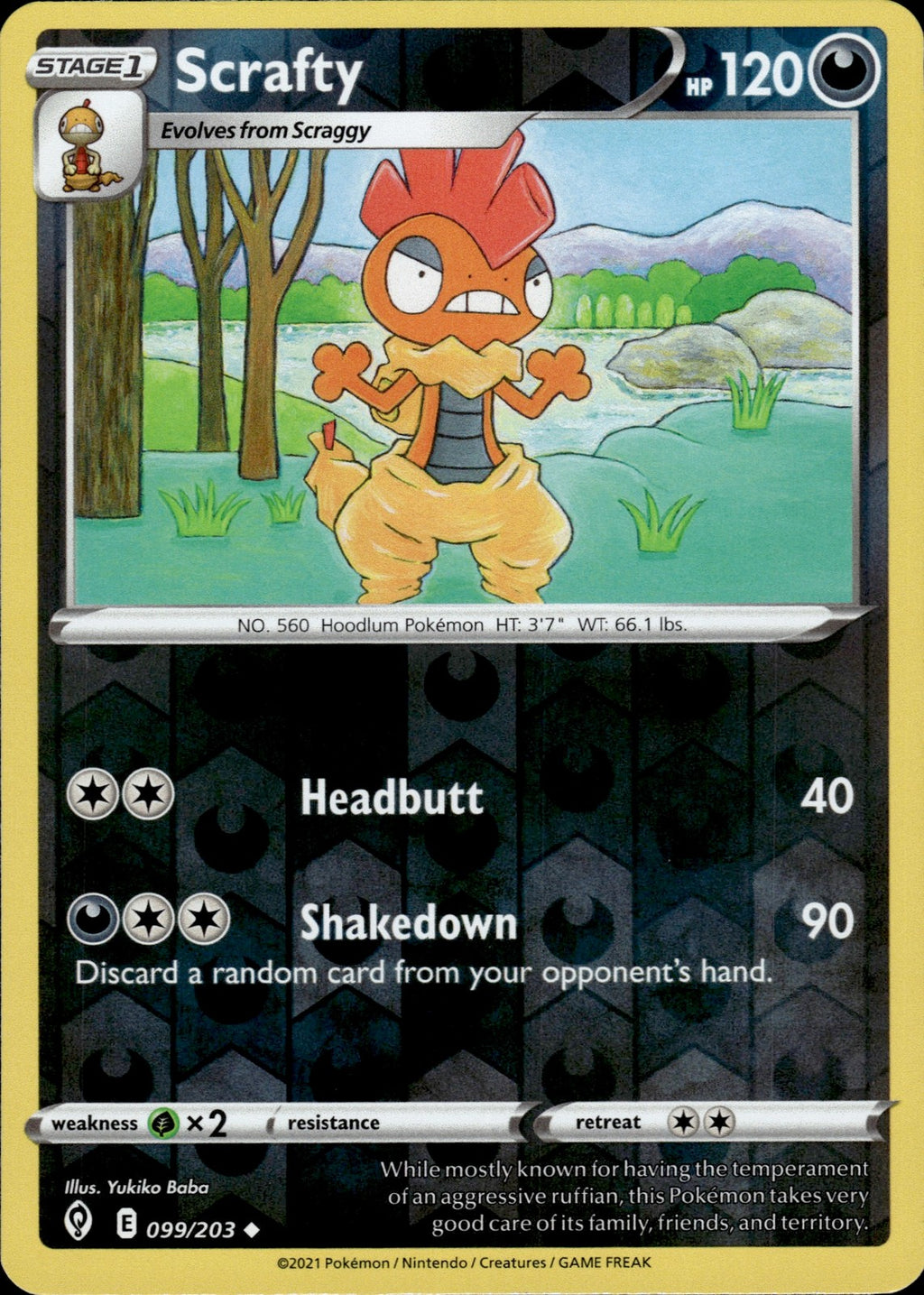 Scrafty Reverse Holo Uncommon SWSH07: Evolving Skies 099/203 NM