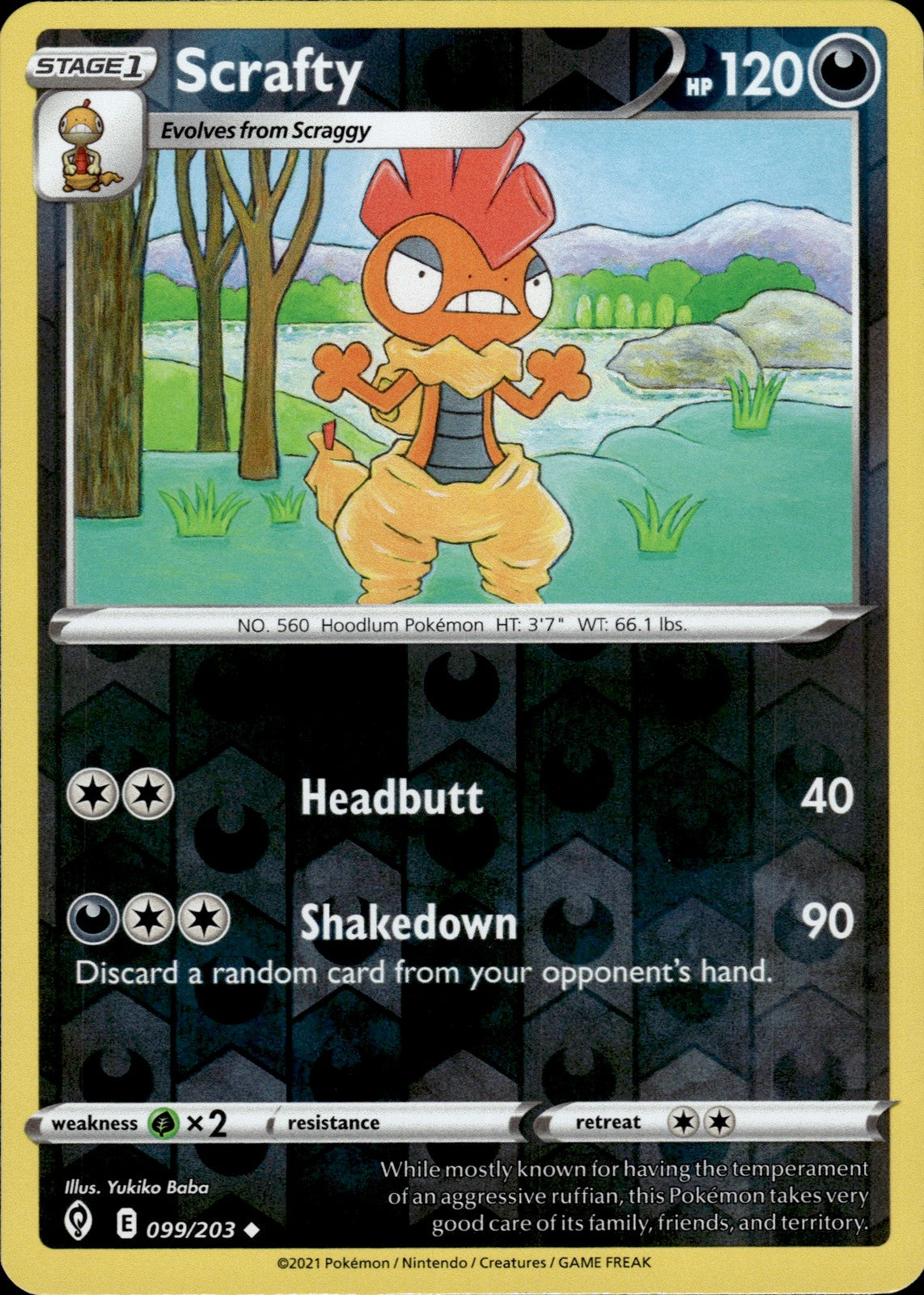 Scrafty Reverse Holo Uncommon SWSH07: Evolving Skies 099/203 NM