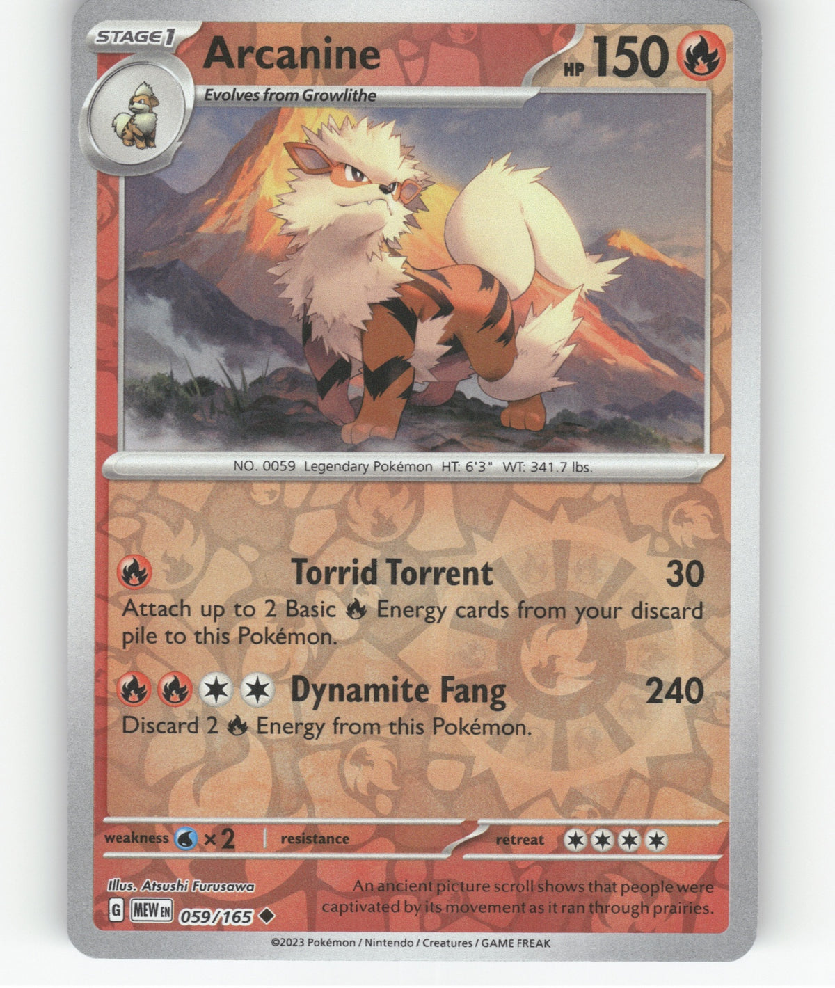 Arcanine Reverse Holo Uncommon SV: Scarlet & Violet 151 059/165 NM