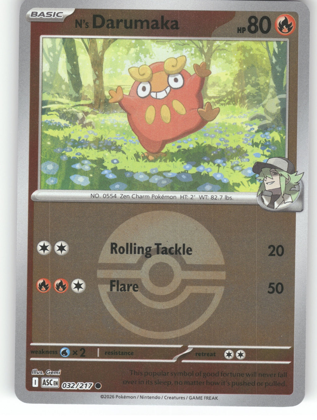 N's Darumaka (Poke Ball) Reverse Holo Common ME: Ascended Heroes 032/217 NM