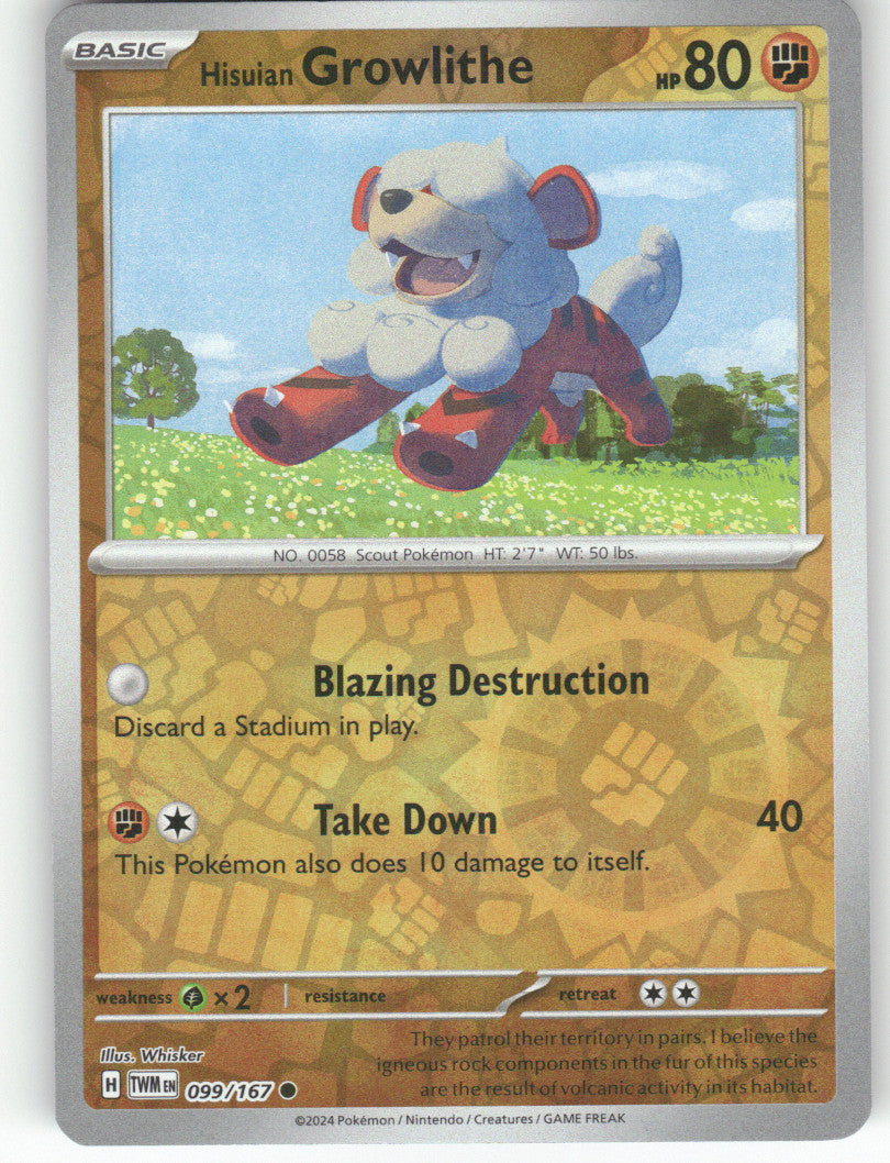 Hisuian Growlithe Reverse Holo Common SV06: Twilight Masquerade 099/167 NM