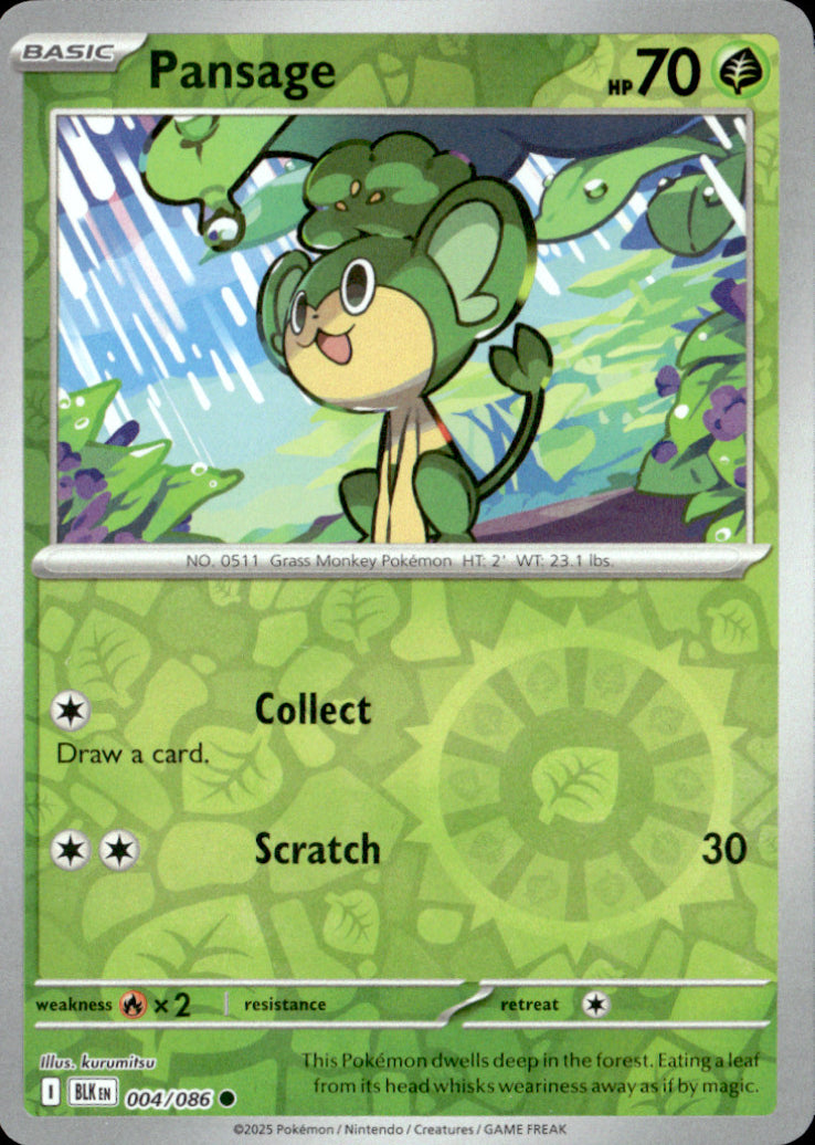 Pansage Reverse Holo Common SV: Black Bolt 004/086 NM
