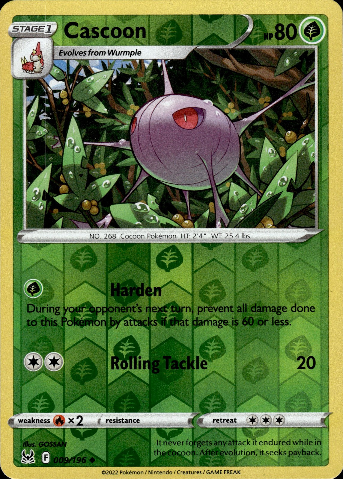 Cascoon Reverse Holo Uncommon SWSH11: Lost Origin 009/196 NM