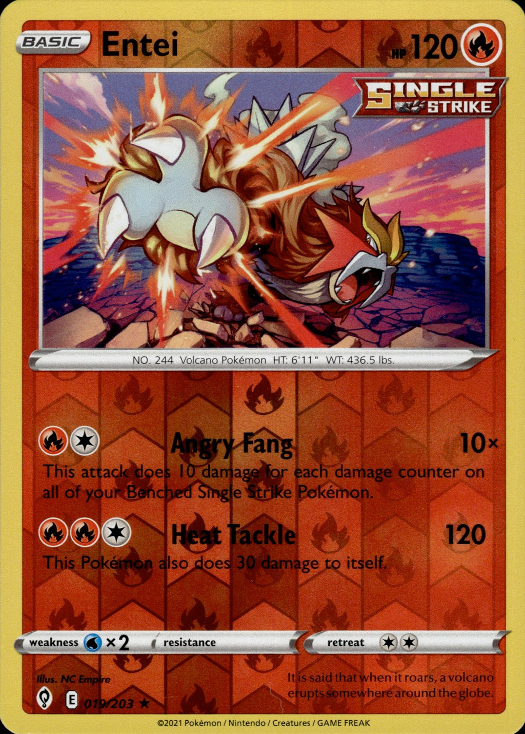 Entei Reverse Holo Holo Rare SWSH07: Evolving Skies 019/203 NM