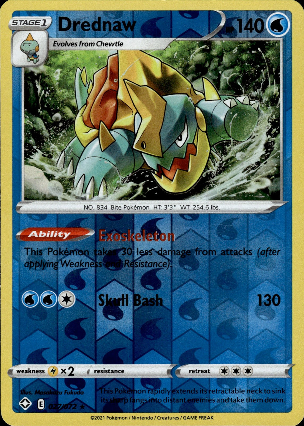 Drednaw Reverse Holo Rare Shining Fates 027/072 NM
