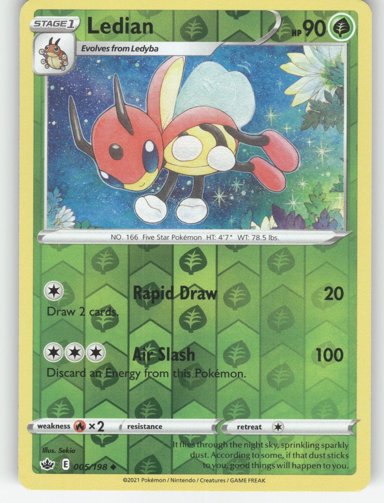 Ledian Reverse Holo Uncommon SWSH06: Chilling Reign 005/198 NM