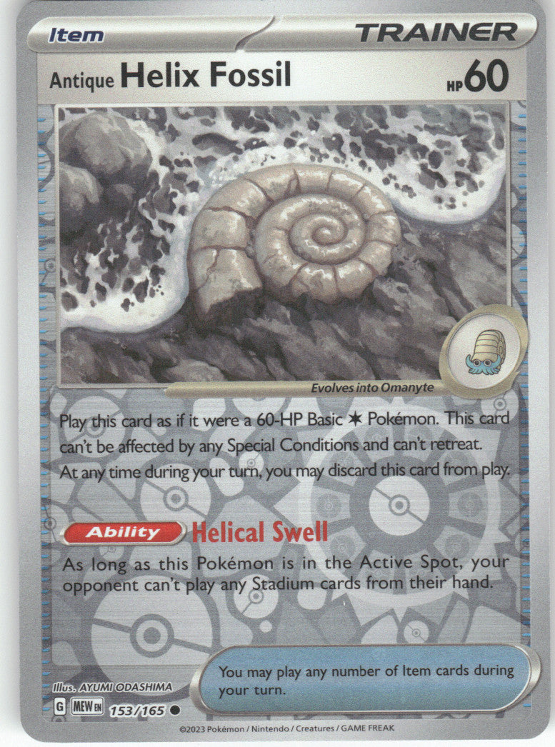 Antique Helix Fossil Reverse Holo Common SV: Scarlet & Violet 151 153/165 NM