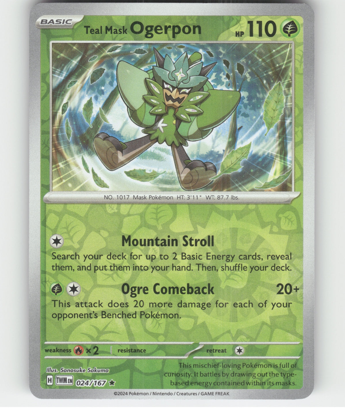 Teal Mask Ogerpon Holo Rare SV06: Twilight Masquerade 024/167 NM