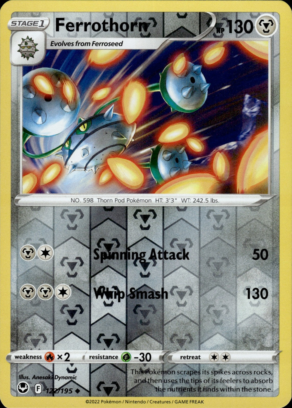Ferrothorn Reverse Holo Uncommon SWSH12: Silver Tempest 122/195 NM