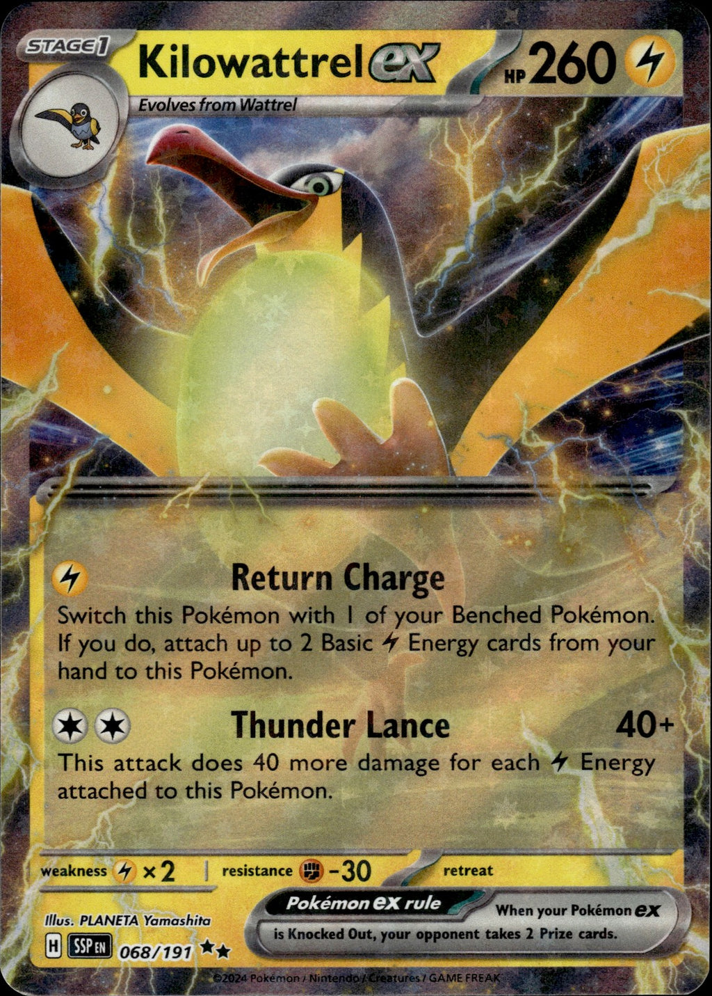 Kilowattrel ex Holo Double Rare SV08: Surging Sparks 068/191 NM