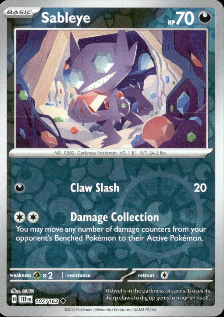 Sableye Reverse Holo Uncommon SV05: Temporal Forces 107/162 NM