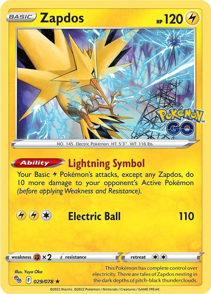 Zapdos Holo Rare Pokemon GO 029/078 NM