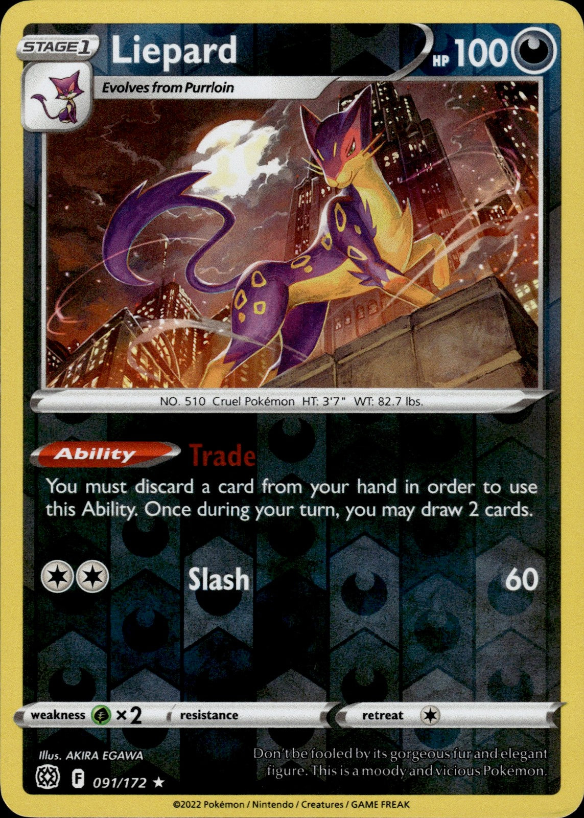 Liepard Reverse Holo Rare SWSH09: Brilliant Stars 091/172 NM