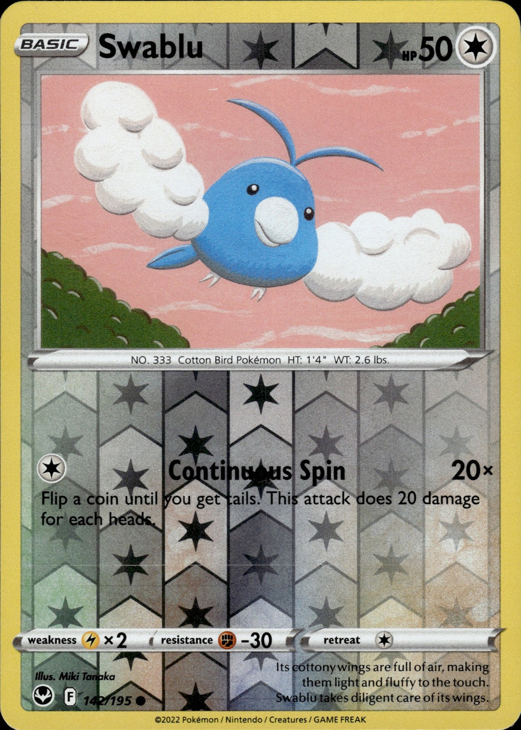 Swablu Reverse Holo Common SWSH12: Silver Tempest 142/195 NM