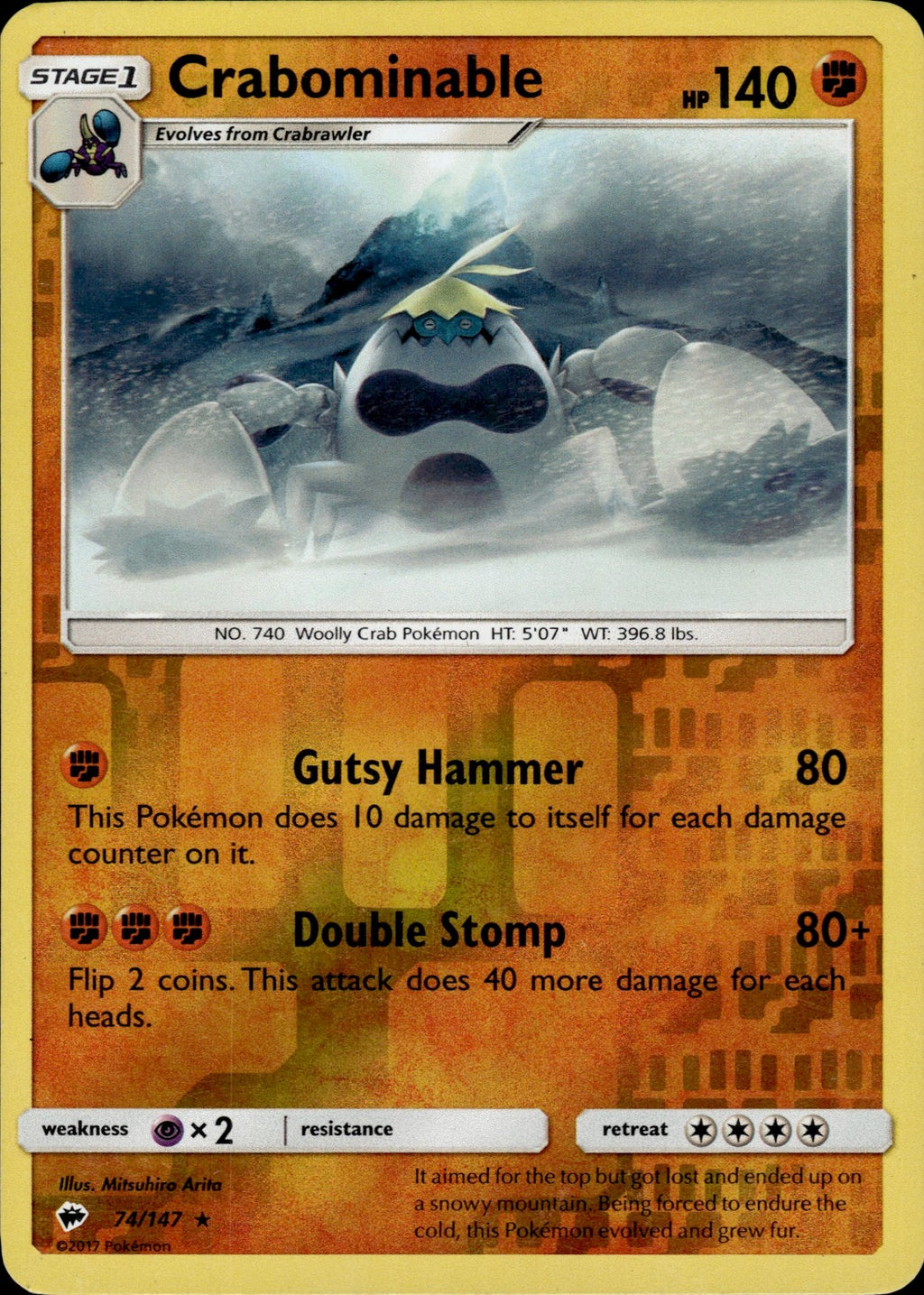 Crabominable Reverse Holo Rare SM - Burning Shadows 74/147 NM