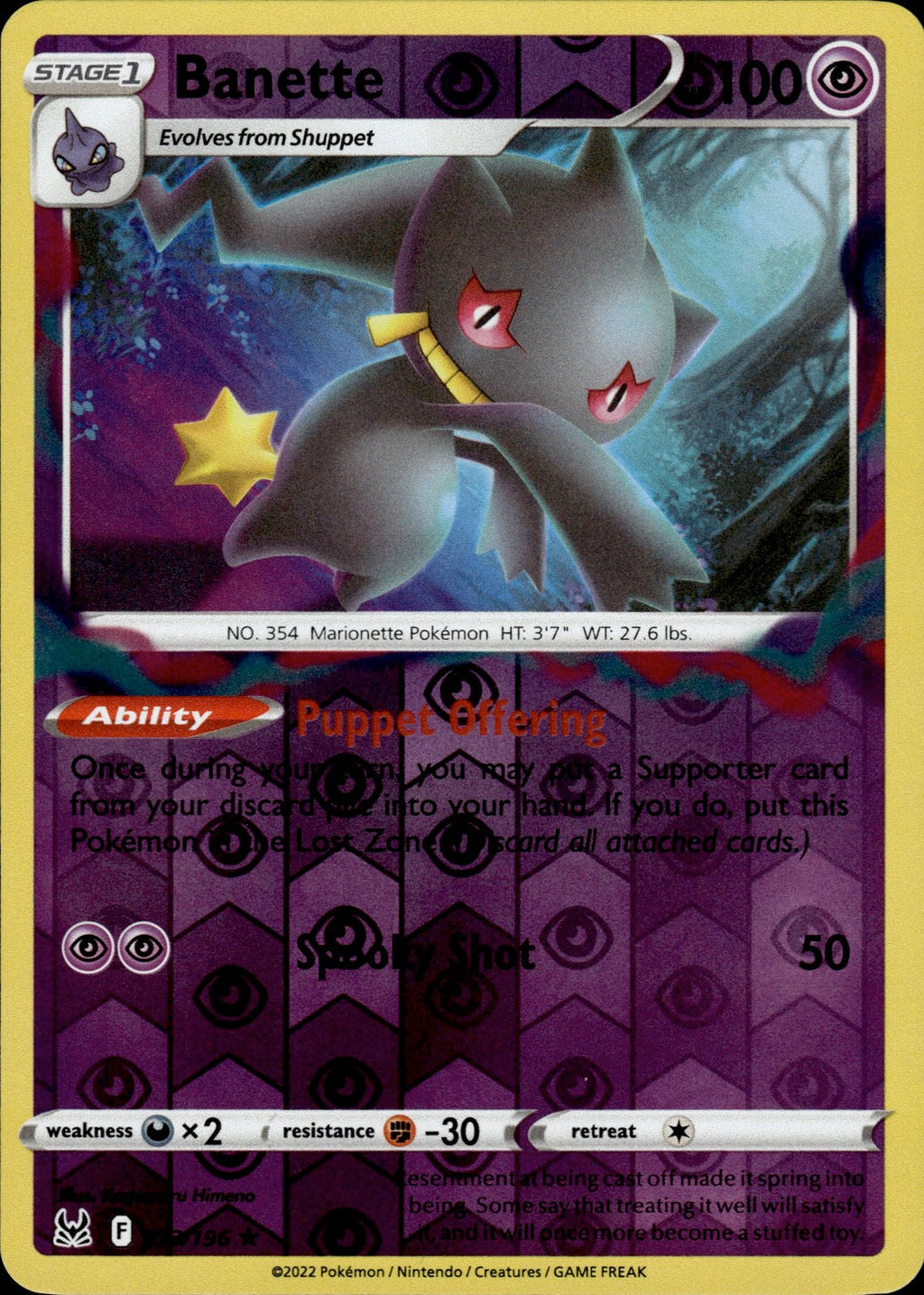 Banette Reverse Holo Rare SWSH11: Lost Origin 073/196 NM