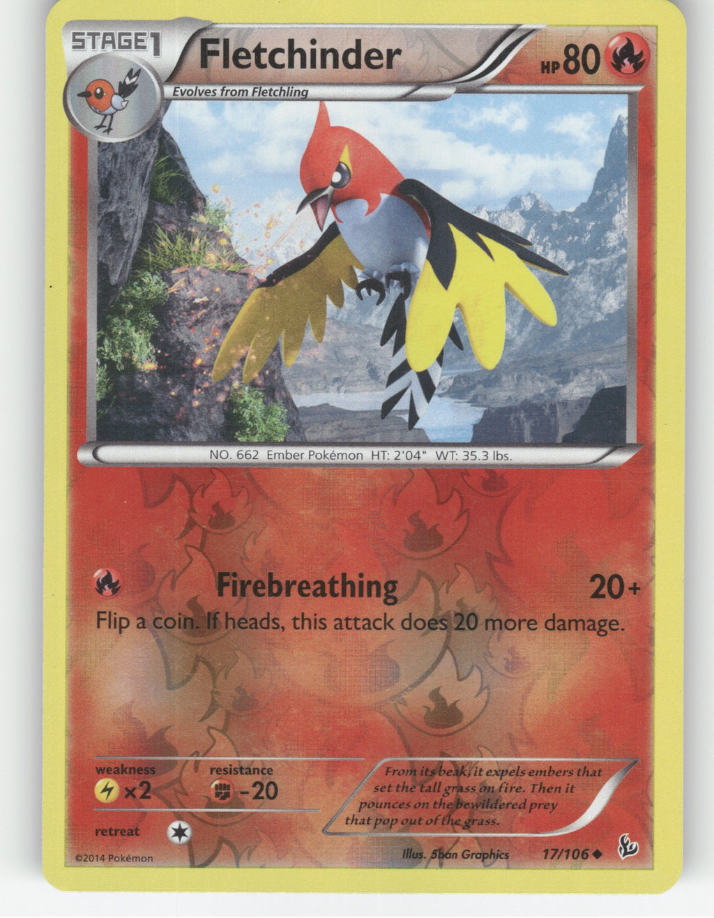 Fletchinder Reverse Holo Uncommon XY - Flashfire 17/106 NM