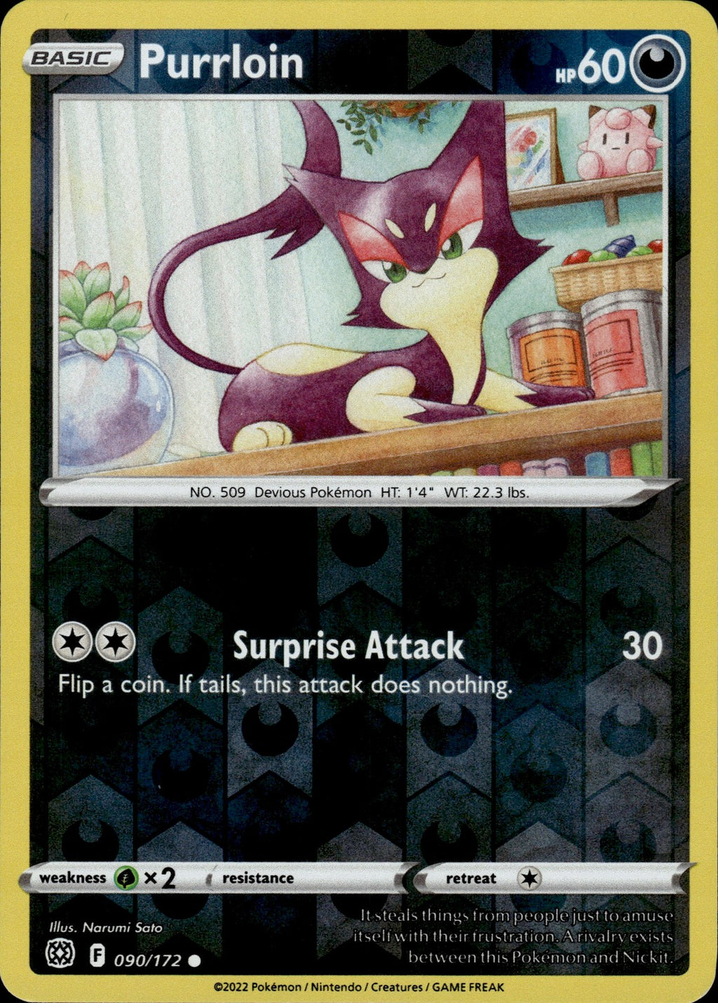 Purrloin Reverse Holo Common SWSH09: Brilliant Stars 090/172 NM