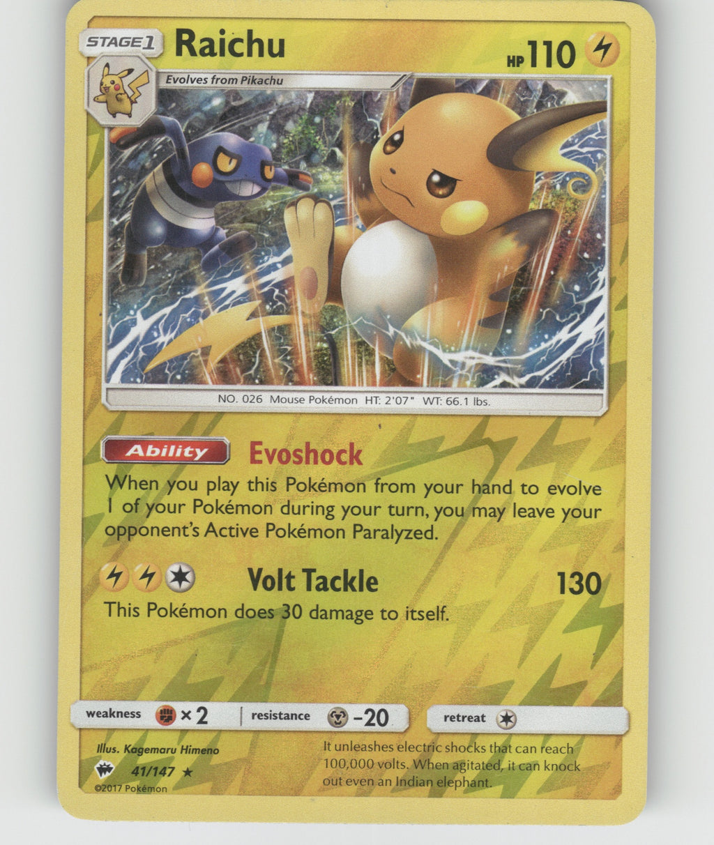 Raichu Reverse Holo Holo Rare SM - Burning Shadows 41/147 NM