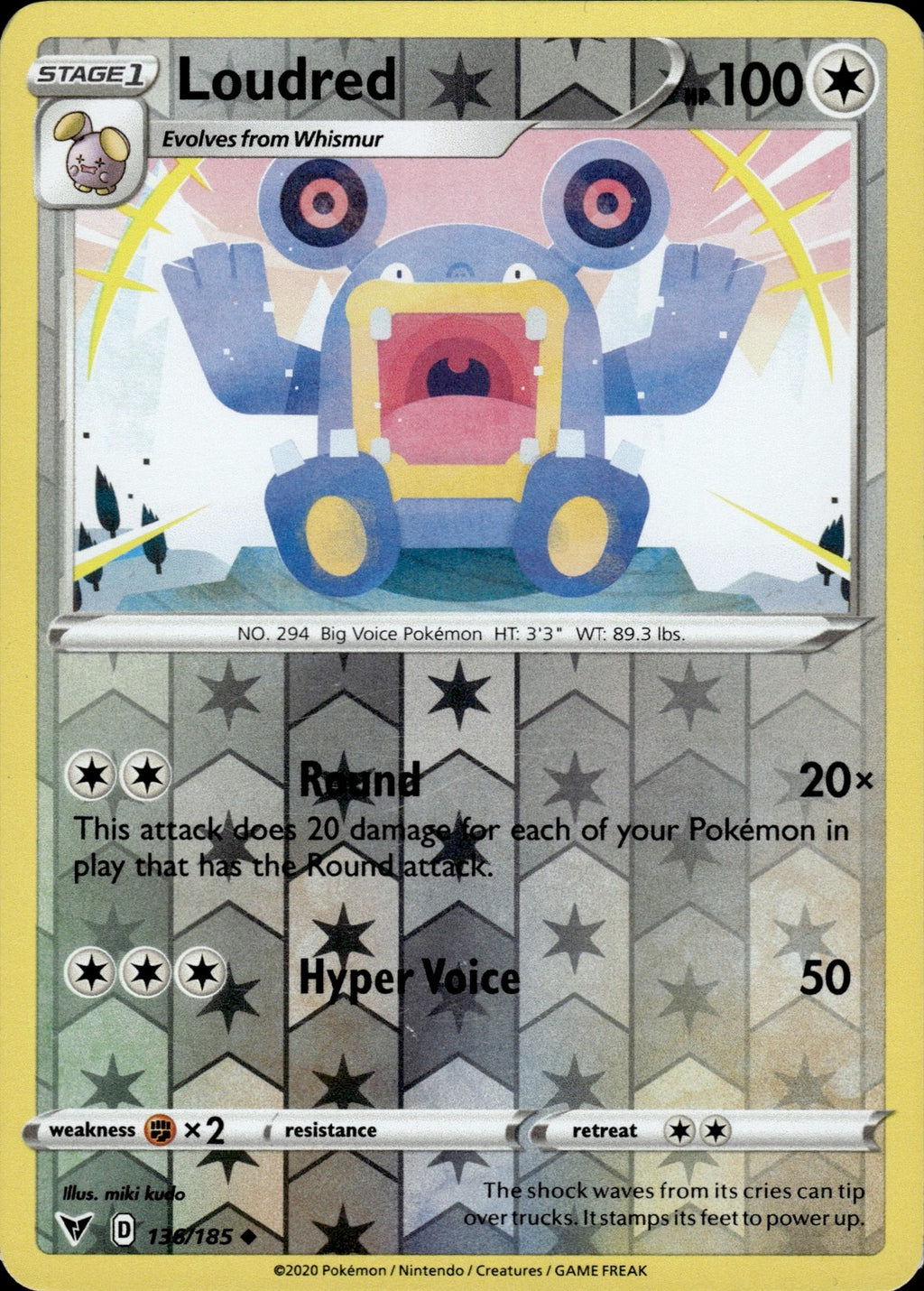 Loudred Reverse Holo Uncommon SWSH04: Vivid Voltage 136/185 NM